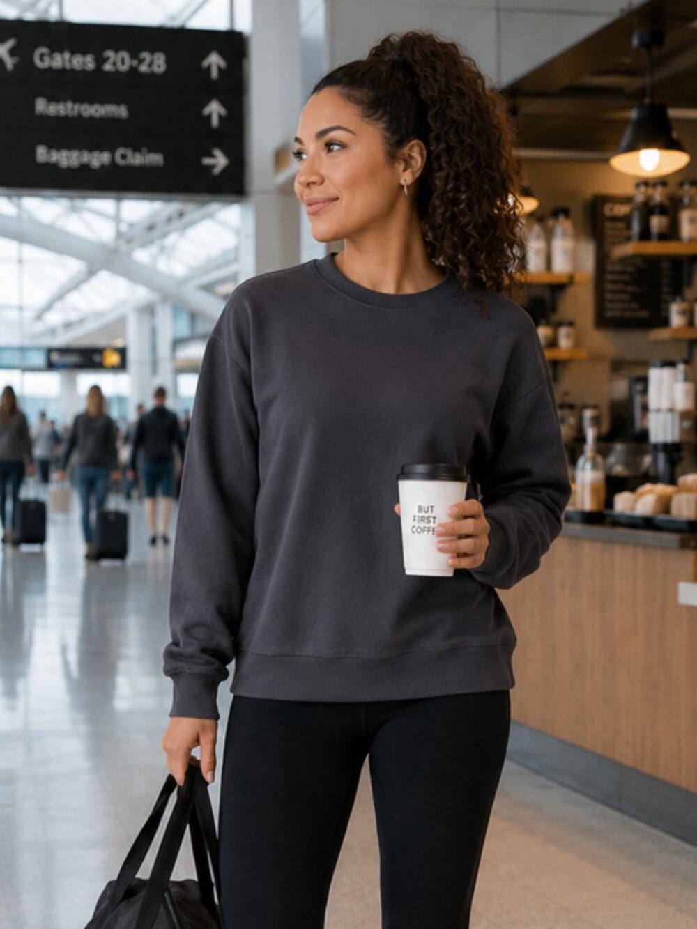 NWT LazyPants Charcoal Crewneck Sweatshirt Women's XL Soft Travel Lounge Top